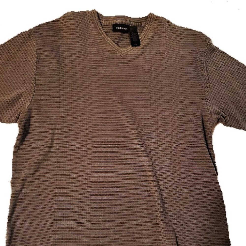 Claiborne V-neck Short Sleeved Gray Striped Tshirt